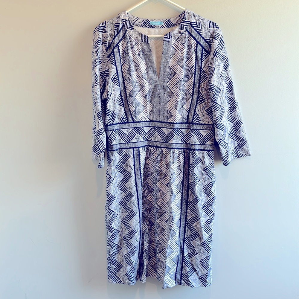 J. McLaughlin machine washable blue and white dress, size XL